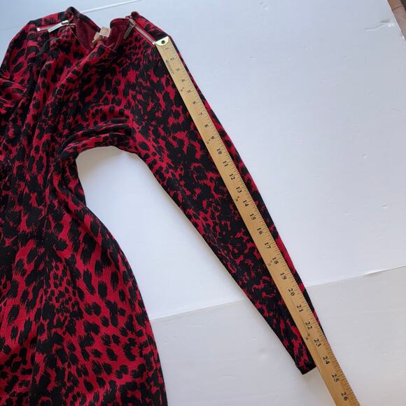 Michael Michael Kors Dress Women’s XL Red Black Animal Print Long Sleeve - Picture 11 of 15